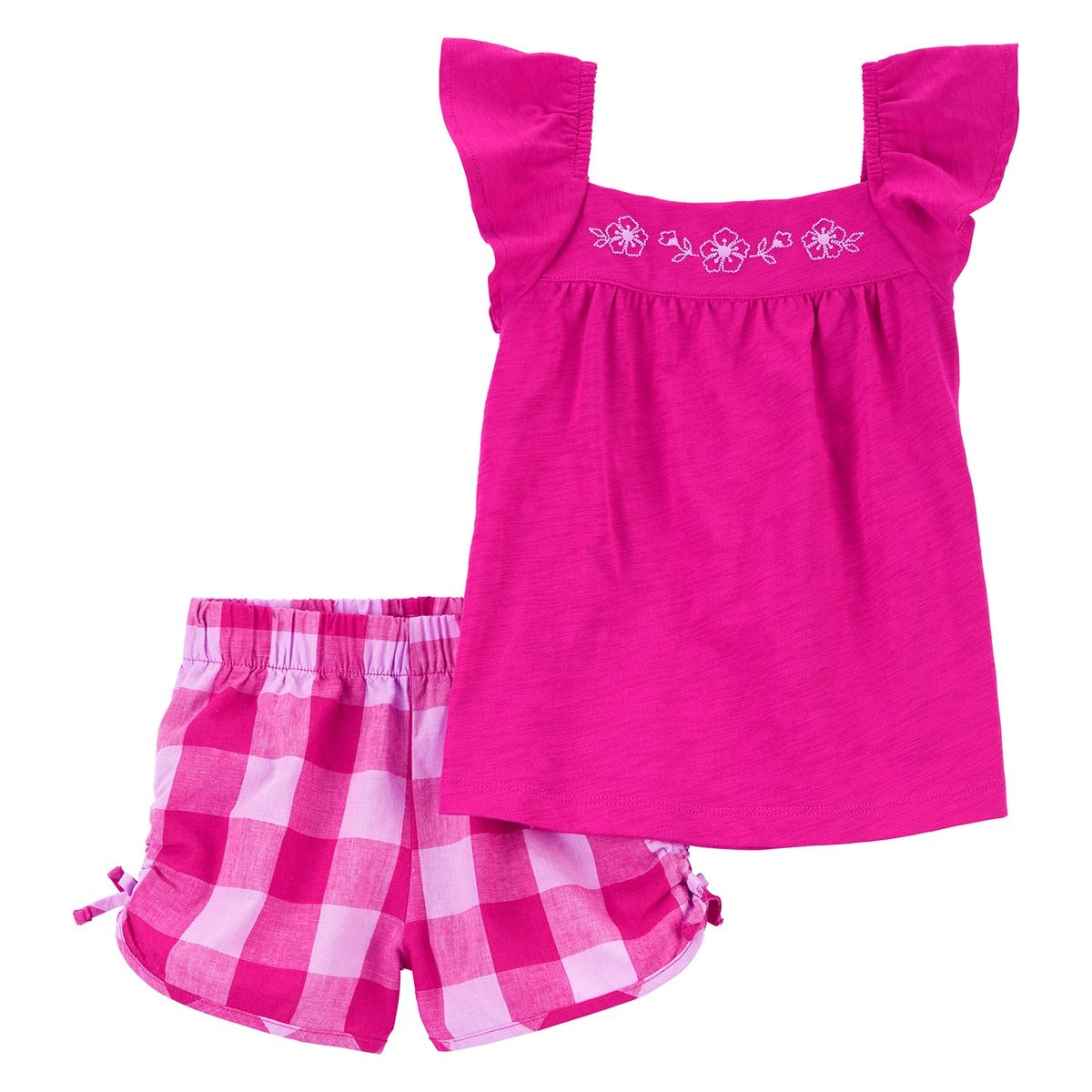 CARTER'S - Conjunto Carter's Bebé Niña: Polera con Bordado Floral y Short a Cuadros