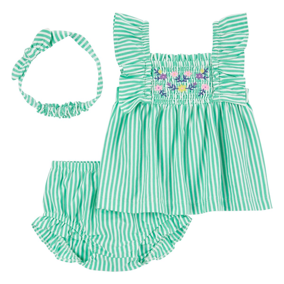 CARTER'S - Conjunto Carter's 3 Piezas para Bebé Niña: Blusa, Short Bombacho y Cintillo