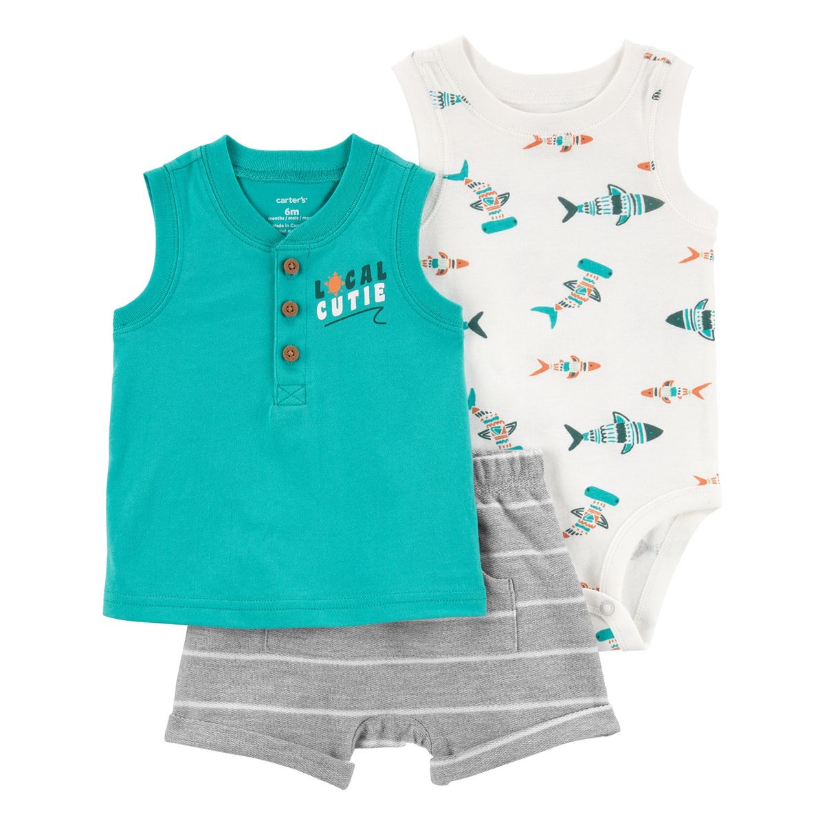 CARTER'S - Conjunto Carter's 3 Piezas Bebé Niño: Polera, Body y Short