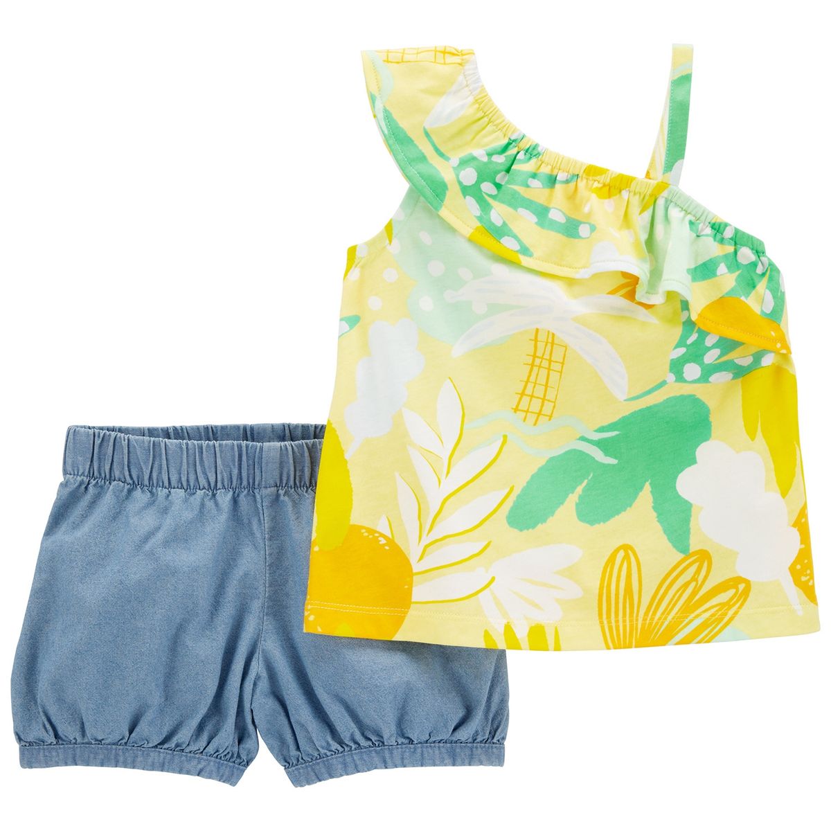 CARTER'S - Conjunto Carter's 2 Piezas Bebé Niña Polera Tropical y Short Mezclilla