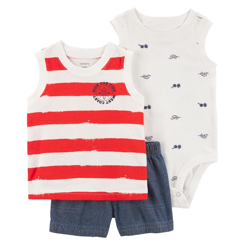 CARTER'S - Conjunto Carter's 3 Piezas Bebé Niño: Polera, Body y Short