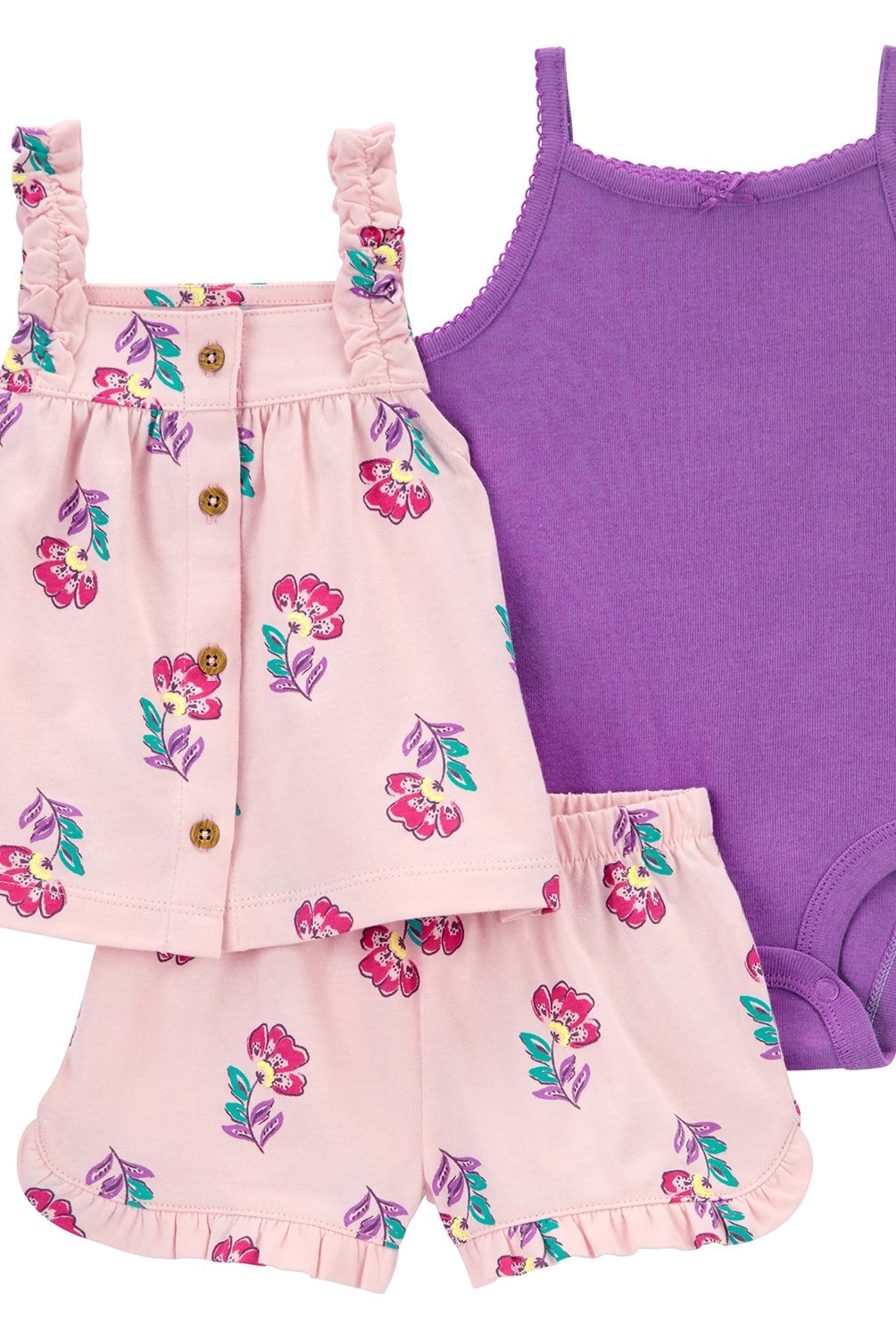CARTER'S - Conjunto 3 Piezas Carter's Bebé Niña: Polera Floral, Body y Short Bombacho