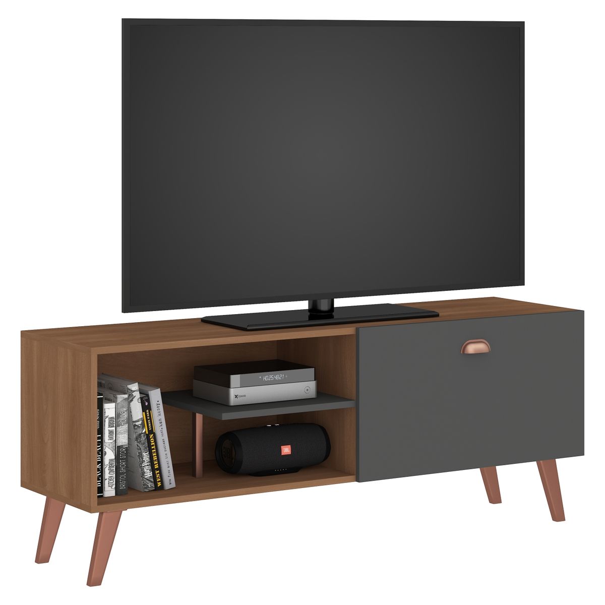 MOBILFRANK - Rack Tv Gris 1 Puerta Nichos R136Gr 60 " Mobilfrank