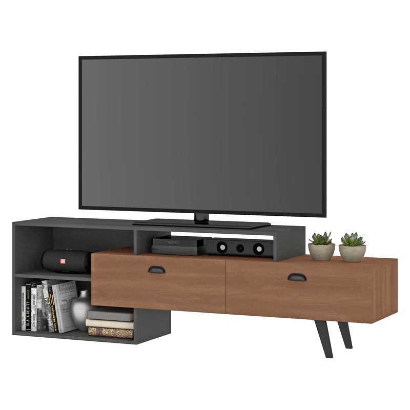 MOBILFRANK - Rack Tv Gris 2 Puertas Nichos R760Gr 60 " Mobilfrank