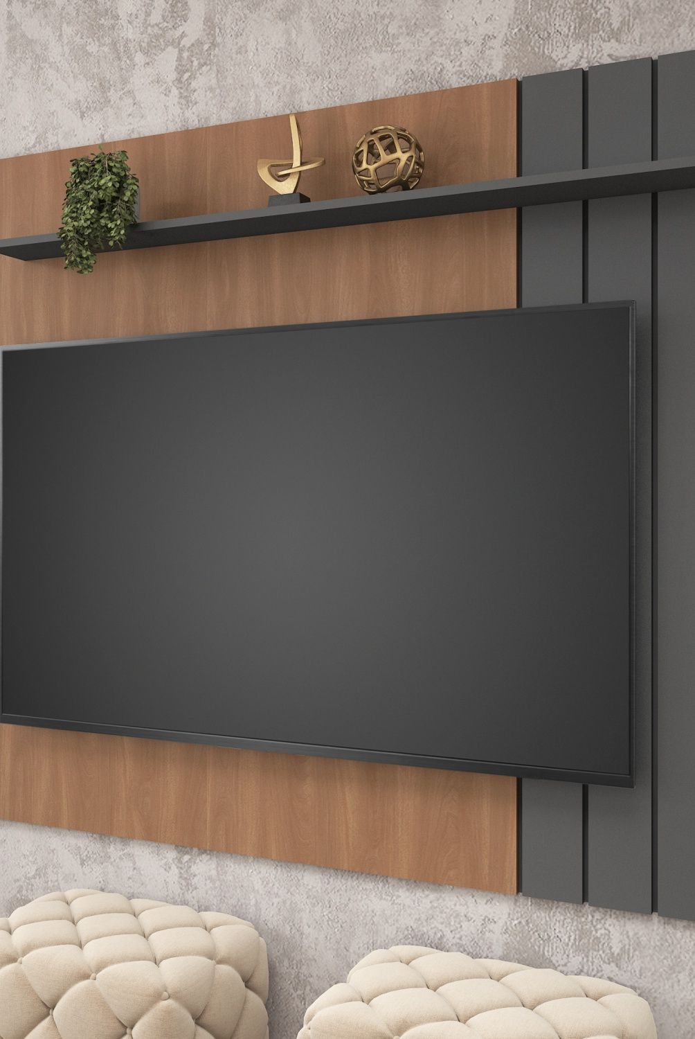 MOBILFRANK - Panel Tv Gris Repisa P660Gr 65 " Mobilfrank