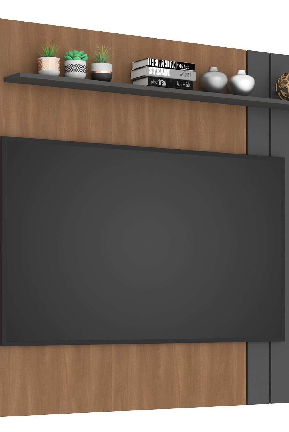 MOBILFRANK - Panel Tv Gris Repisa P660Gr 65 " Mobilfrank
