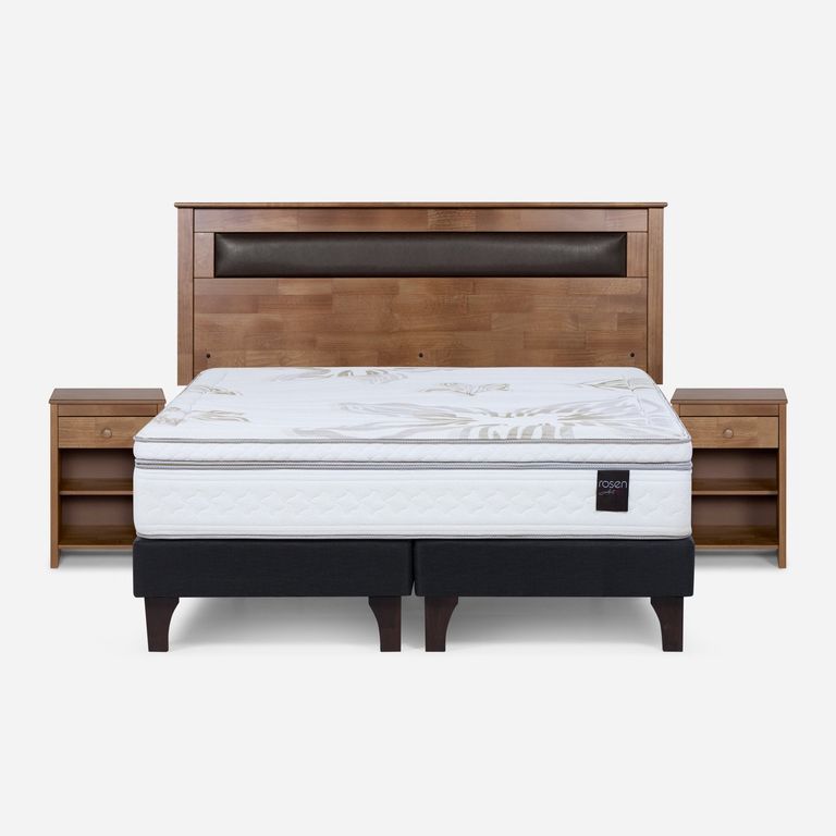 ROSEN Cama Europea Art 4 2 Plazas x 2.00mt Base Dividida + Respaldo + 2 Veladores