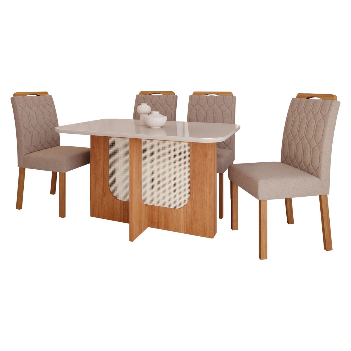 DECOCASA - Juego De Comedor Louise 130 + 4 Sillas Paola Beige Decocasa