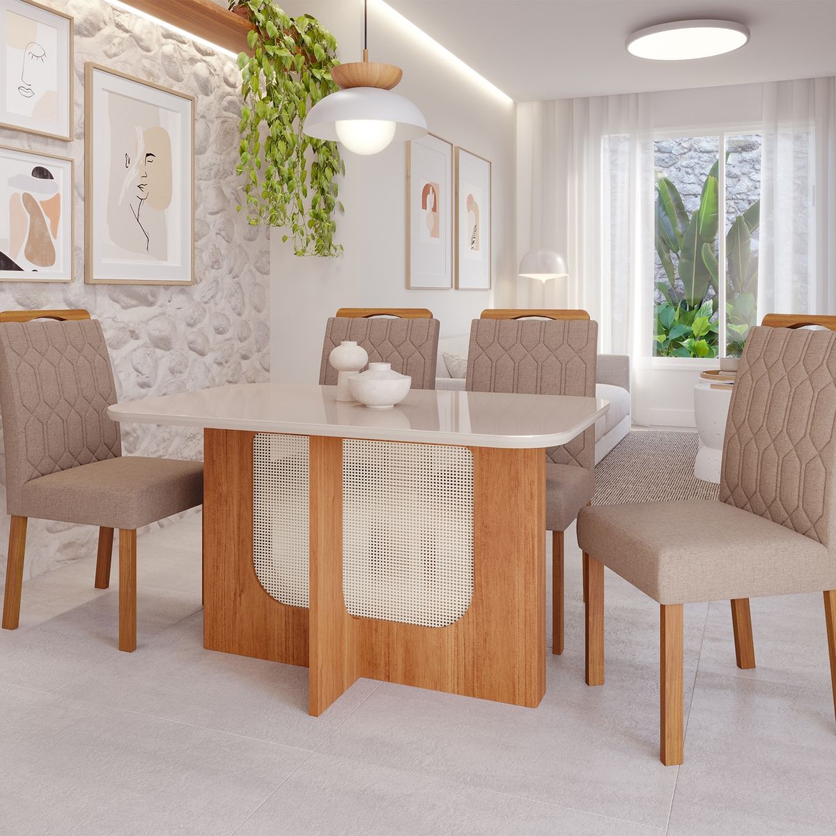 DECOCASA - Juego De Comedor Louise 130 + 4 Sillas Paola Beige Decocasa