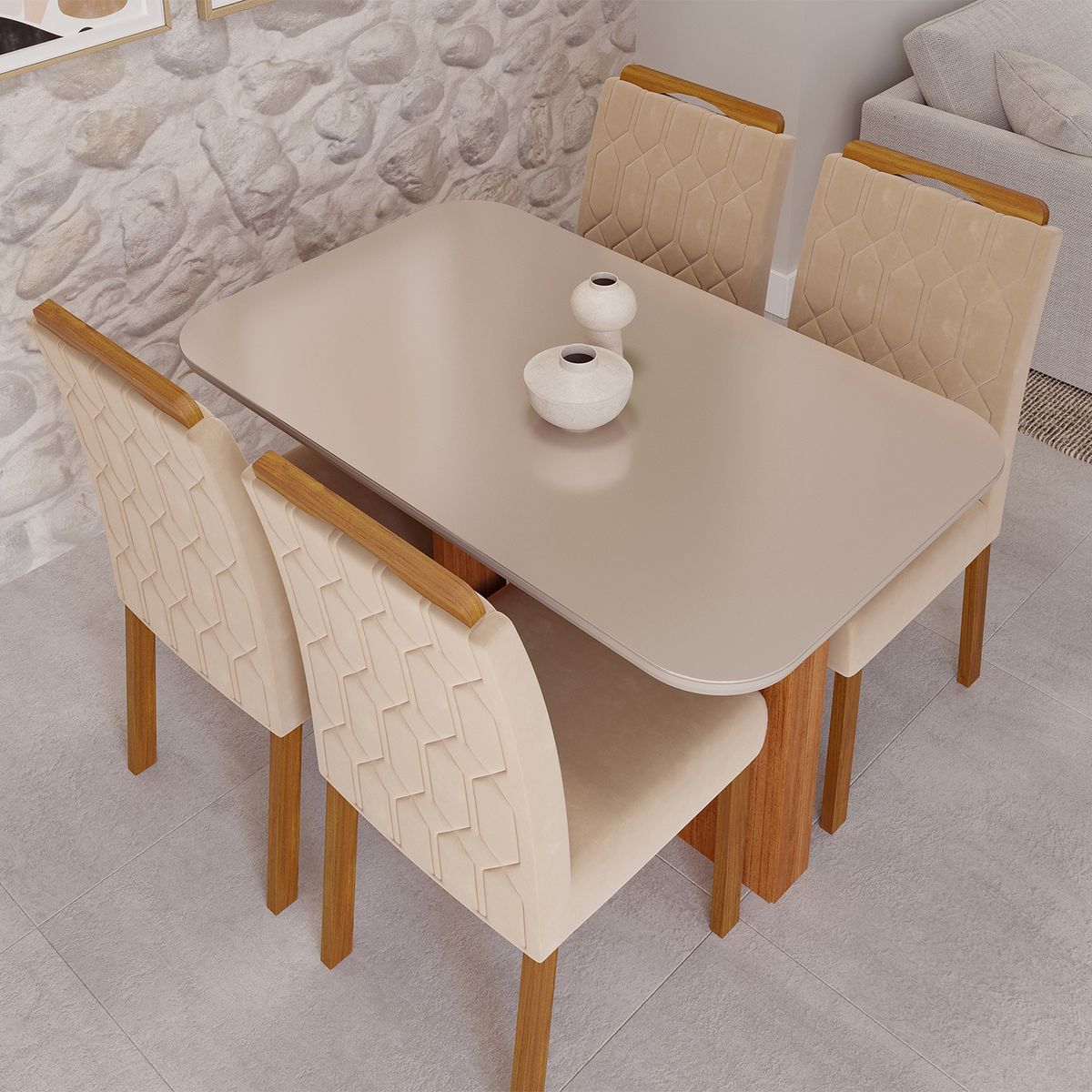DECOCASA - Juego De Comedor Louise 130 + 4 Sillas Paola Nude Decocasa