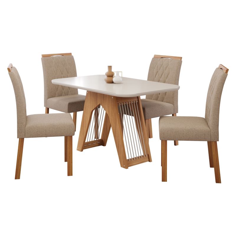 DECOCASA - Juego De Comedor Carolina 130 + 4 Sillas Juli Beige Decocasa