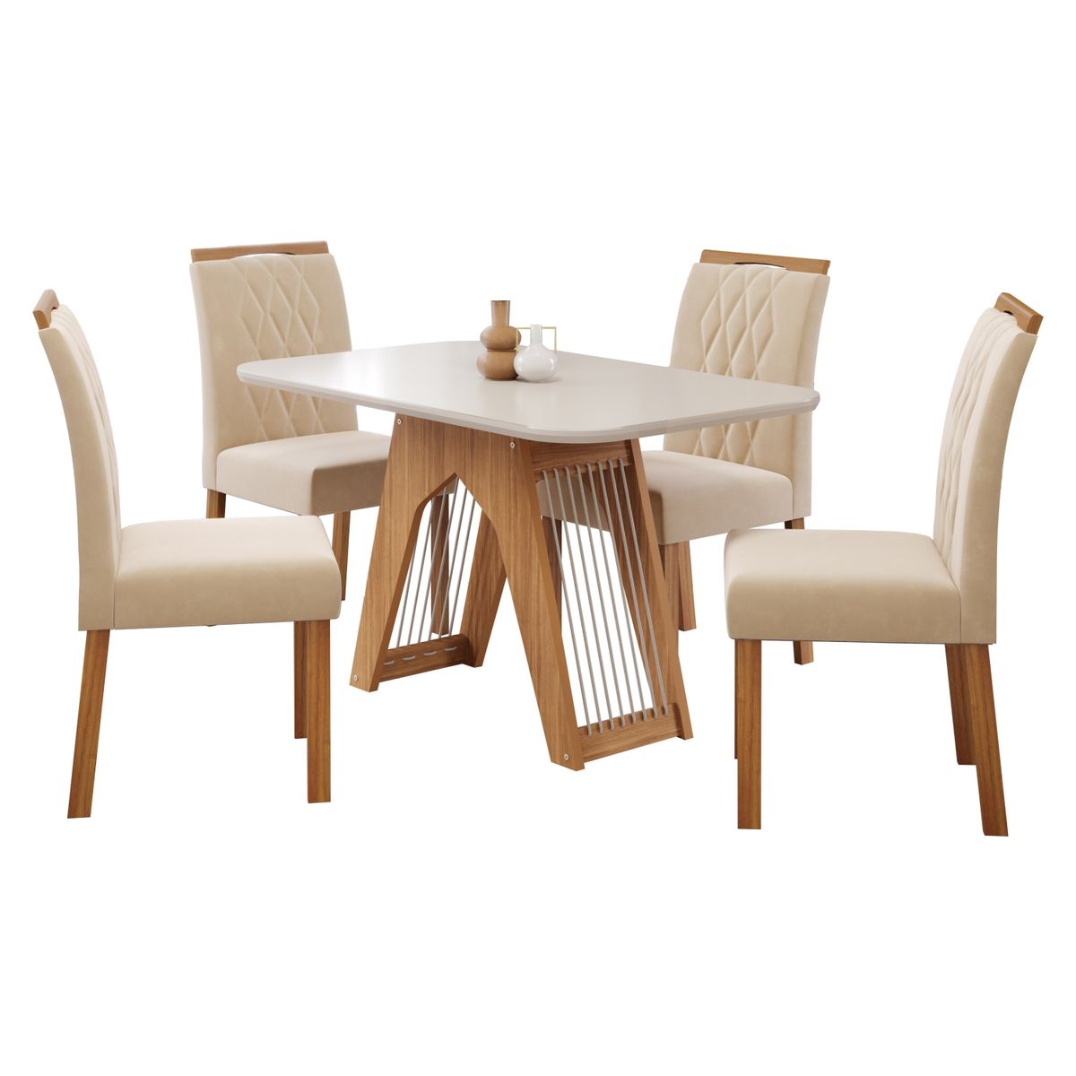 DECOCASA - Juego De Comedor Carolina 130 + 4 Sillas Juli Nude Decocasa