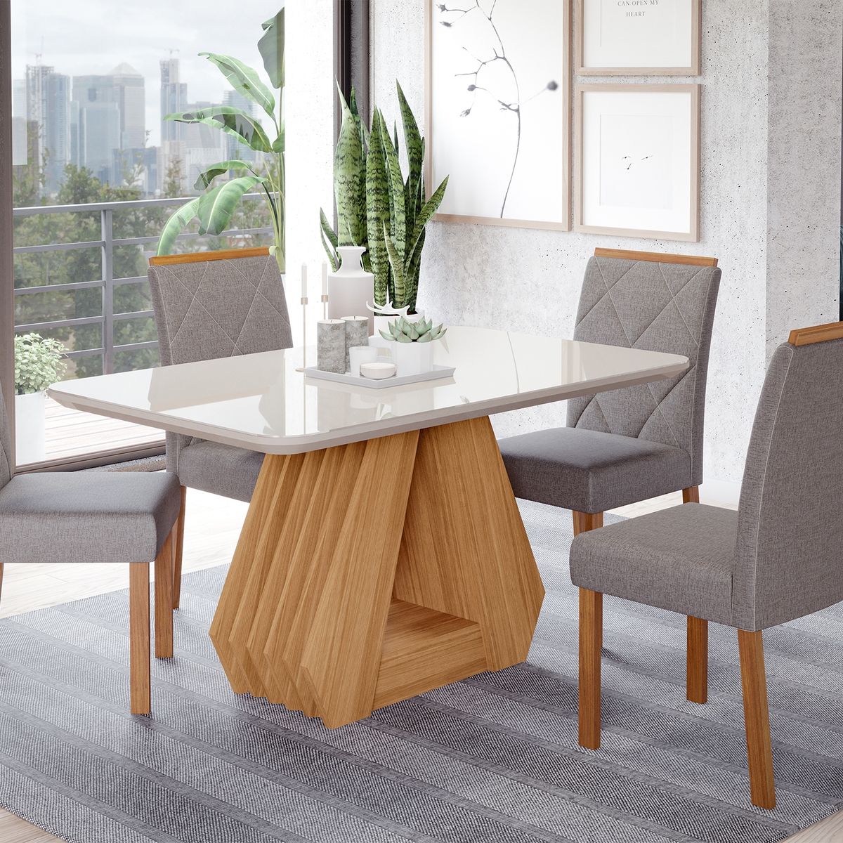 DECOCASA - Juego De Comedor Agata 130 + 4 Sillas Fer Grafito Decocasa