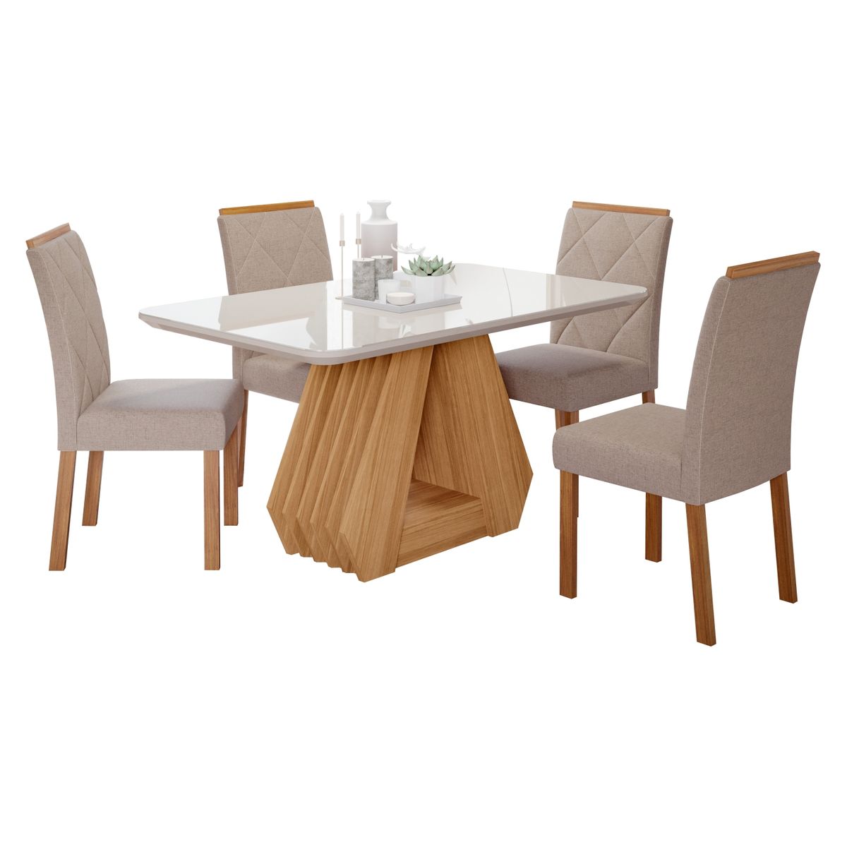 DECOCASA - Juego De Comedor Agata 130 + 4 Sillas Fer Beige Decocasa