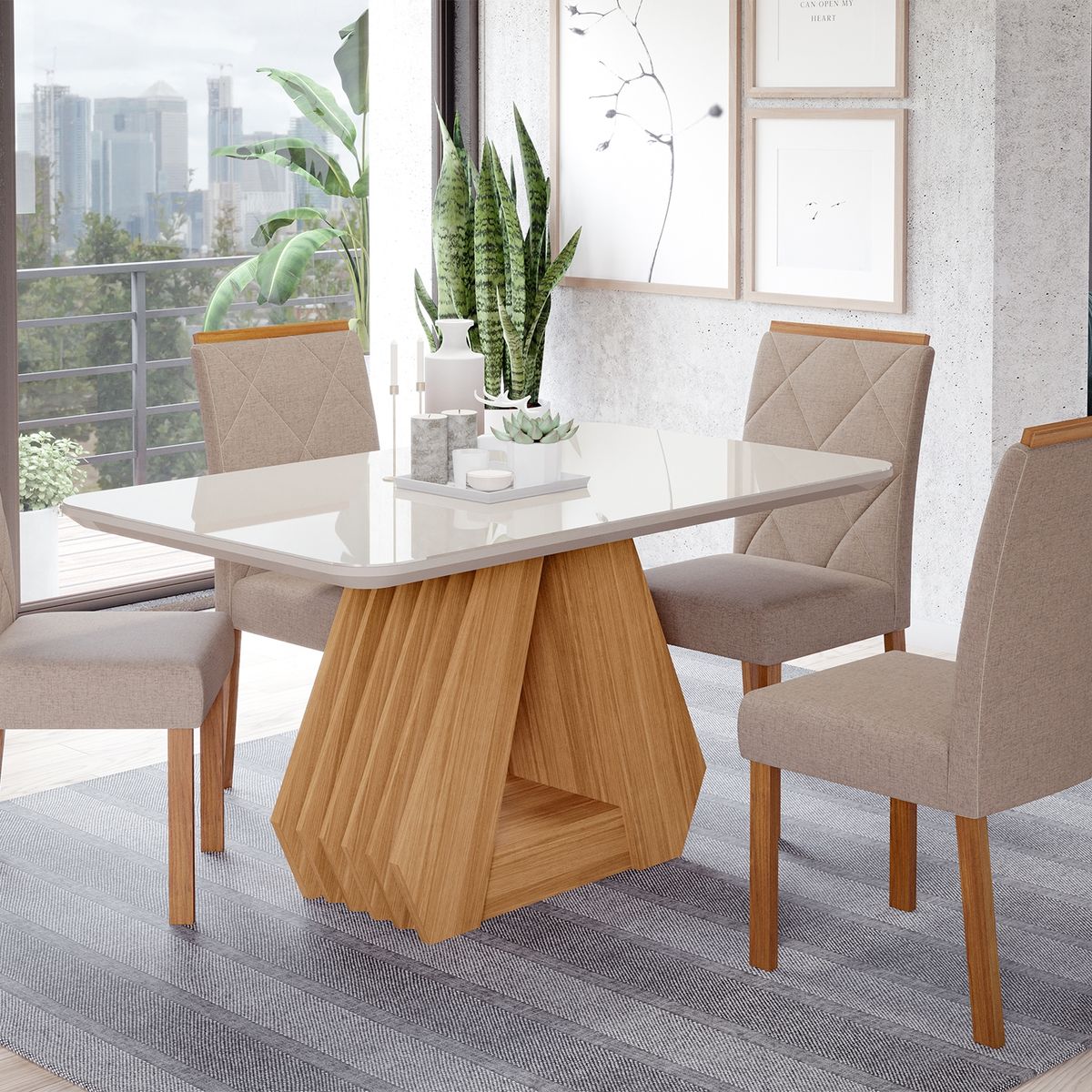 DECOCASA - Juego De Comedor Agata 130 + 4 Sillas Fer Beige Decocasa