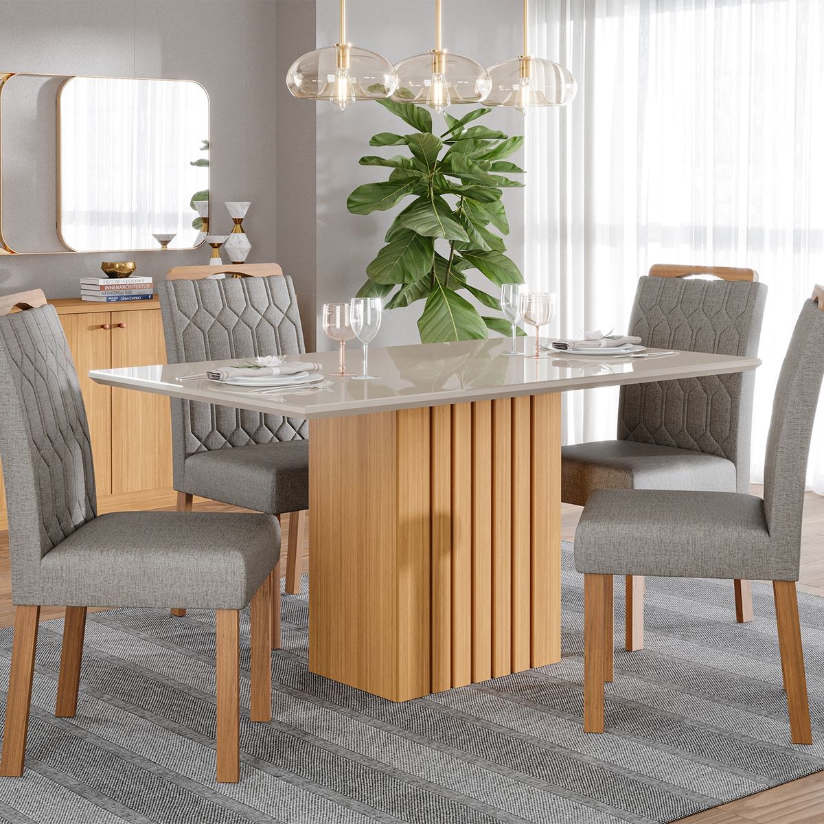 DECOCASA - Juego De Comedor Ana 130 + 4 Sillas Pao Grafito Decocasa