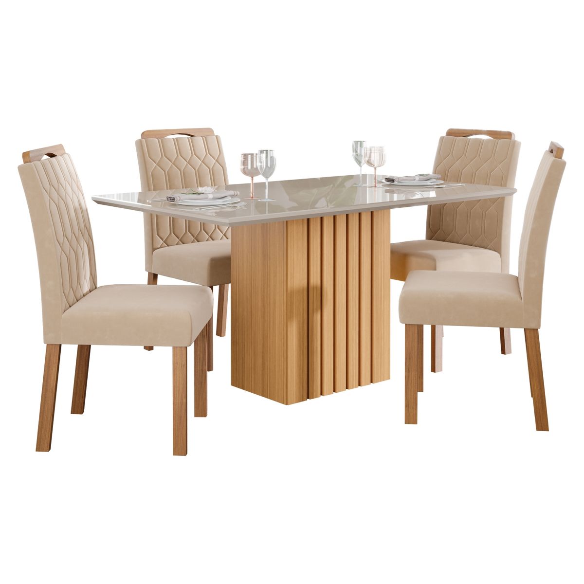 DECOCASA - Juego De Comedor Ana 130 + 4 Sillas Pao Nude Decocasa