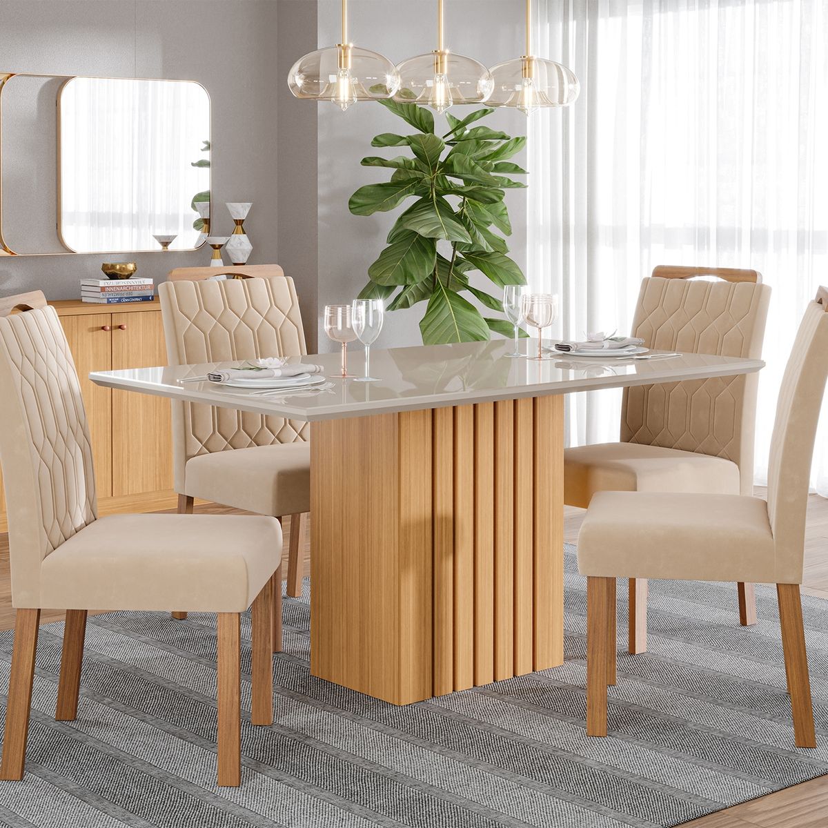 DECOCASA - Juego De Comedor Ana 130 + 4 Sillas Pao Nude Decocasa