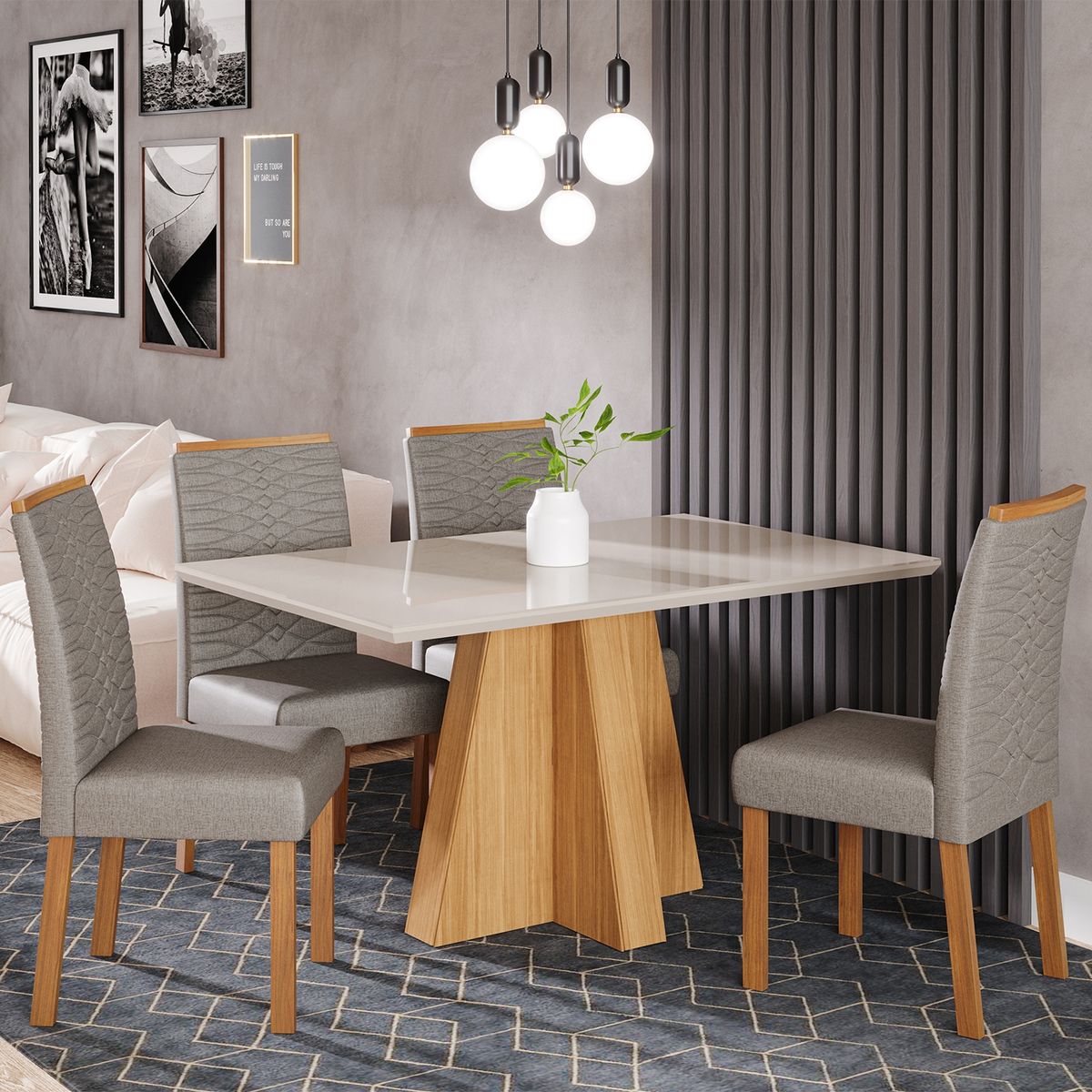 DECOCASA - Juego De Comedor Patricia 130 + 4 Sillas Cla Grafito Decocasa