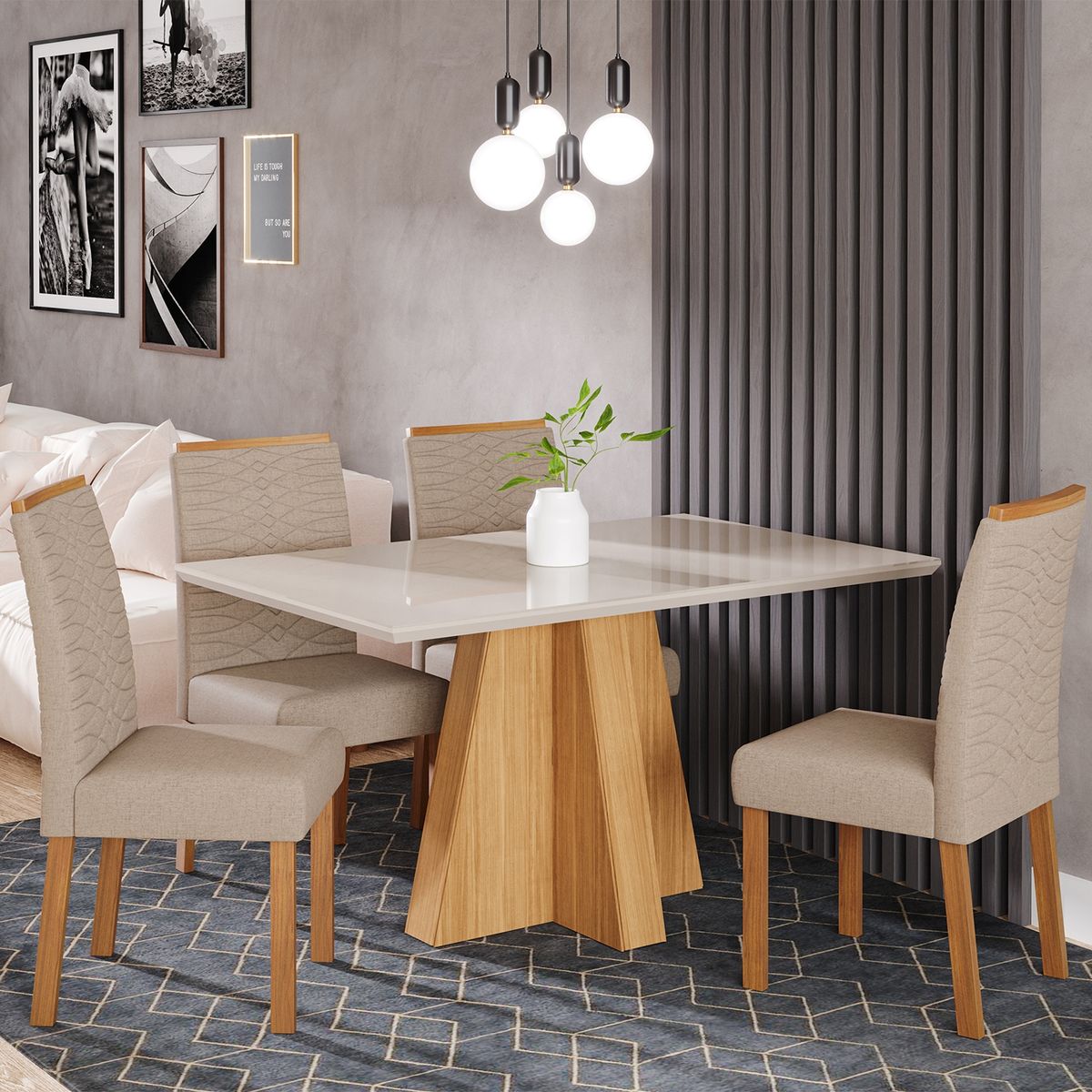 DECOCASA - Juego De Comedor Patricia 130 + 4 Sillas Cla Beige Decocasa