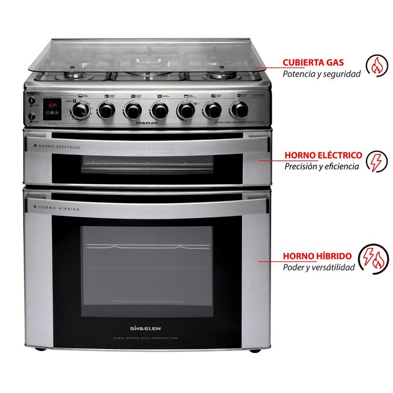 SINDELEN Cocina 5 Quemadores Doble Horno Híbrido De 116 Lt Con Grill Gas Licuado Ch-770Dhin