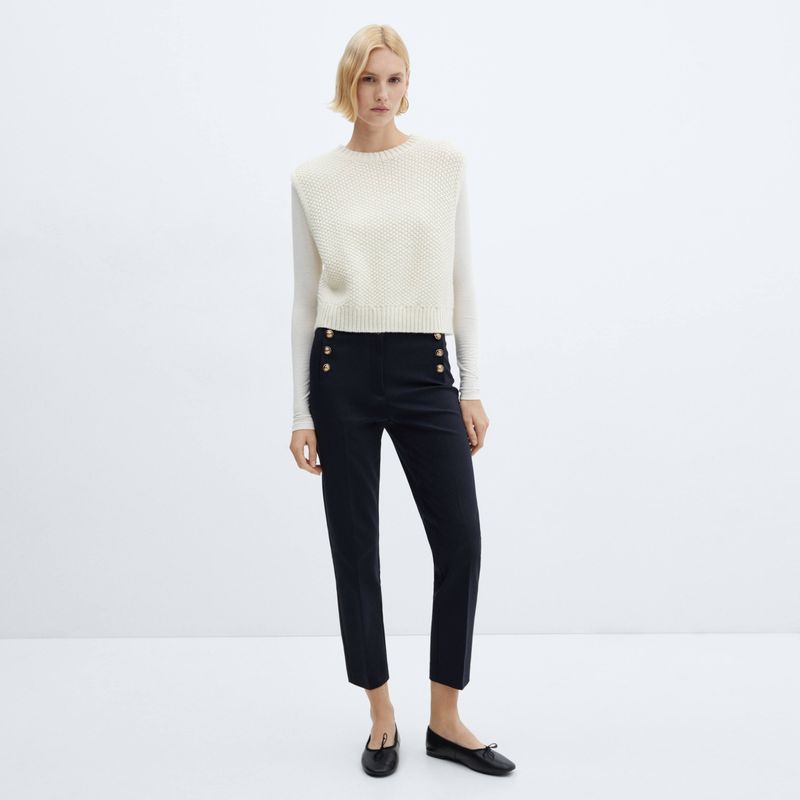 MANGO - Pantalón Crop Botones Tiro Alto Mujer Mango