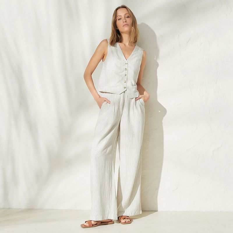 MANGO - Blazer Traje Lino Rayas Mujer Mango