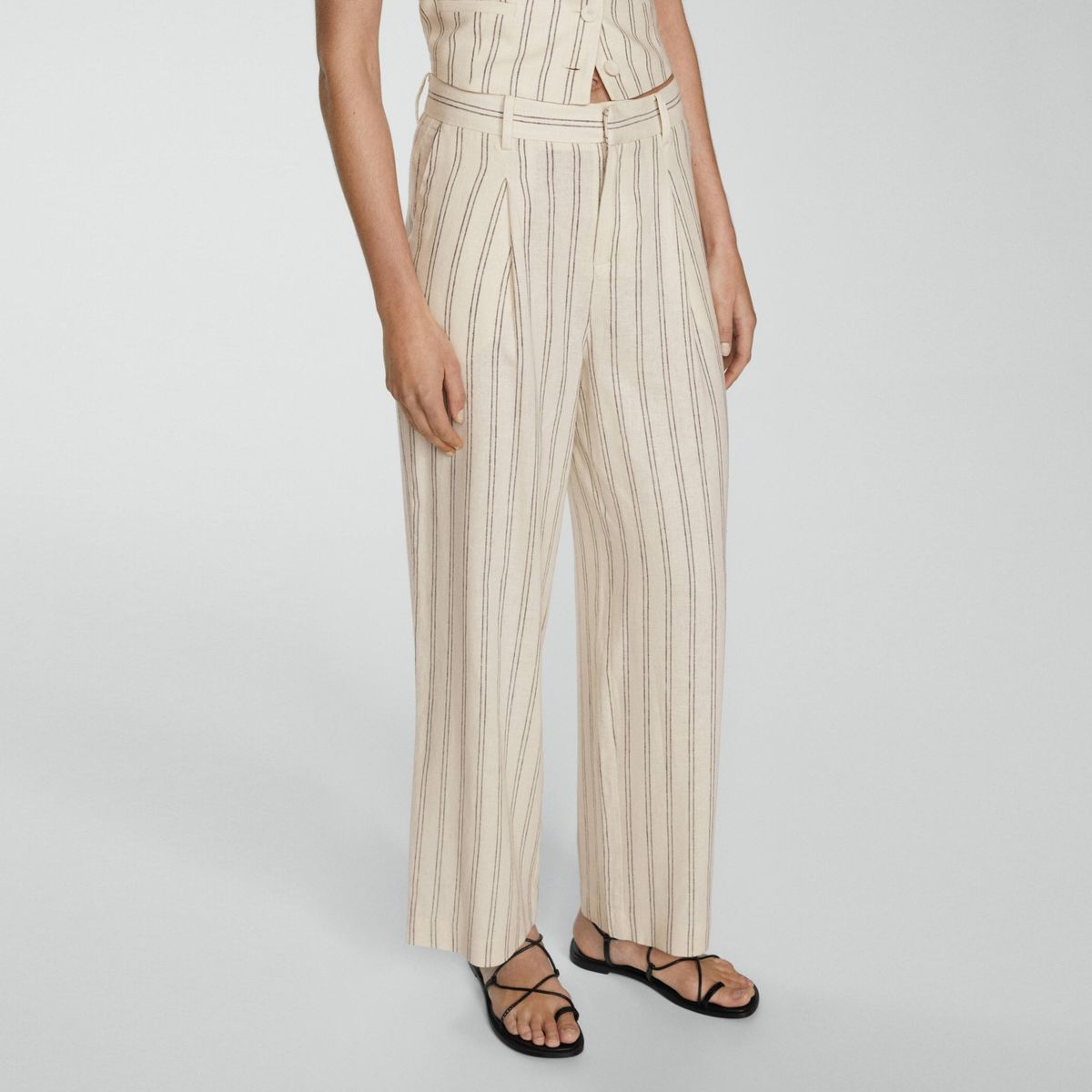 MANGO - Pantalón Lino Rayas Mujer Mango