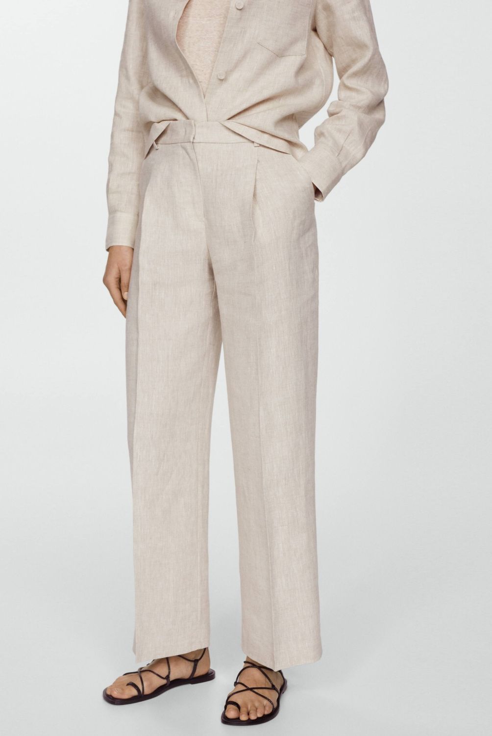 MANGO - Pantalón Recto Lino Mujer Mango