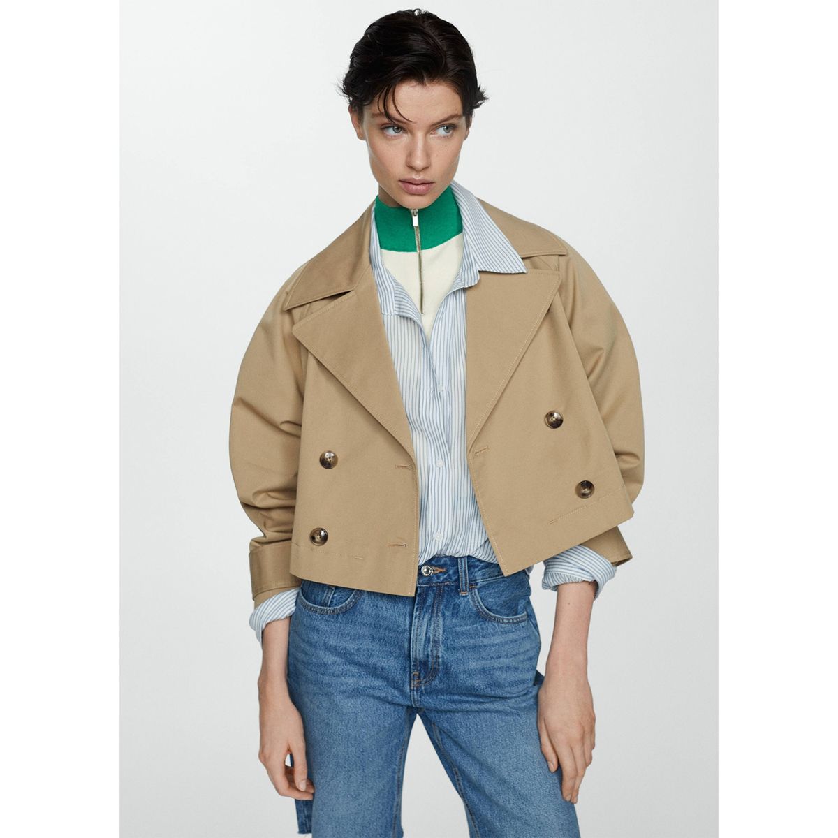 MANGO - Abrigo Crop Solapas Mujer Mango