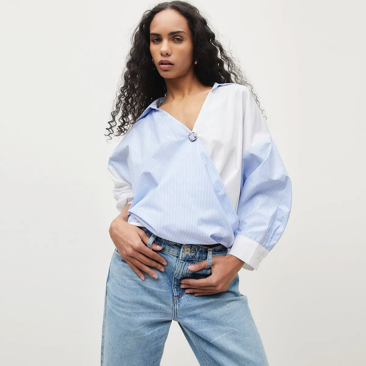 DIXIE - Camisa Bicolor Oversize Con Estampado De Rayas Y Botón Mujer Dixie