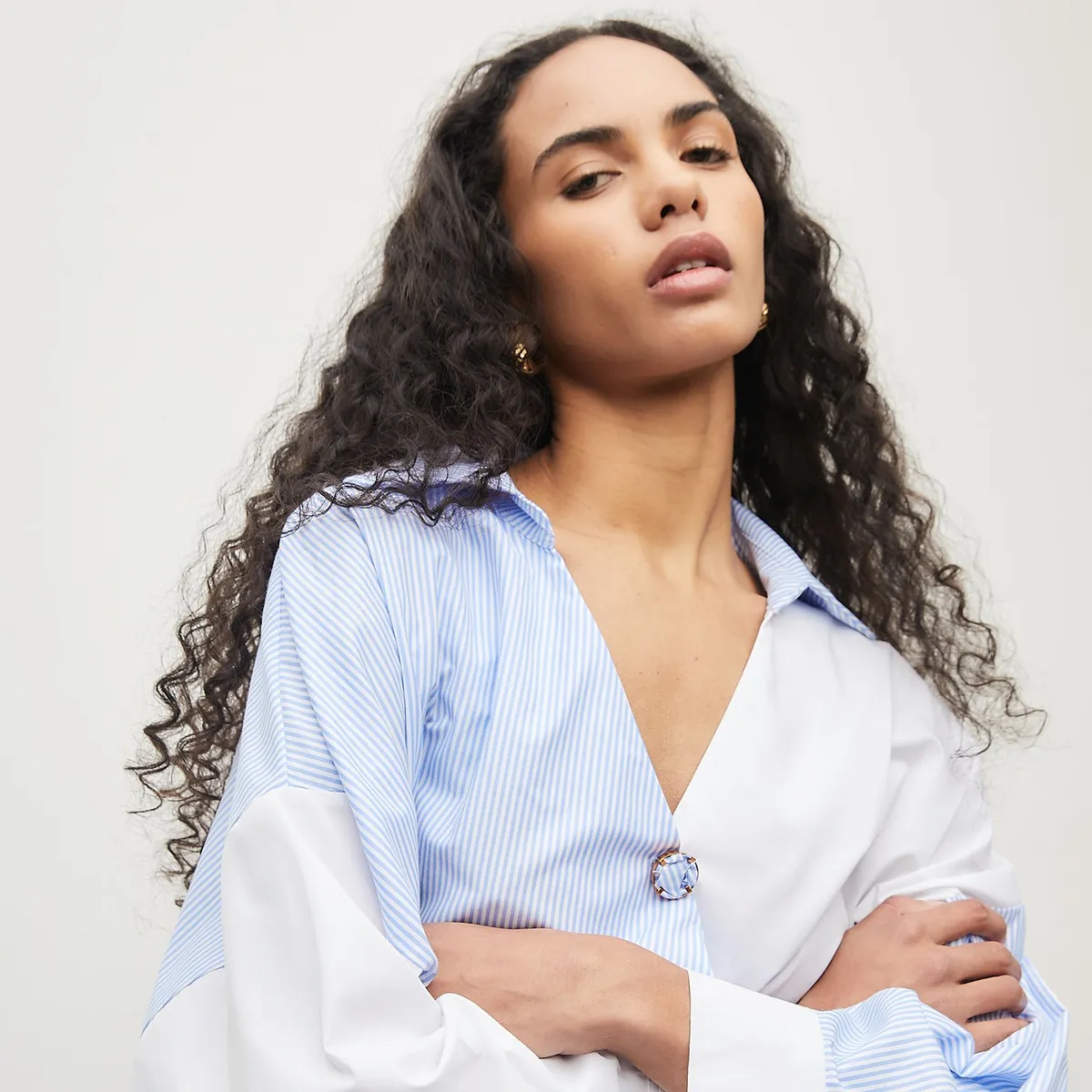 DIXIE - Camisa Bicolor Oversize Con Estampado De Rayas Y Botón Mujer Dixie