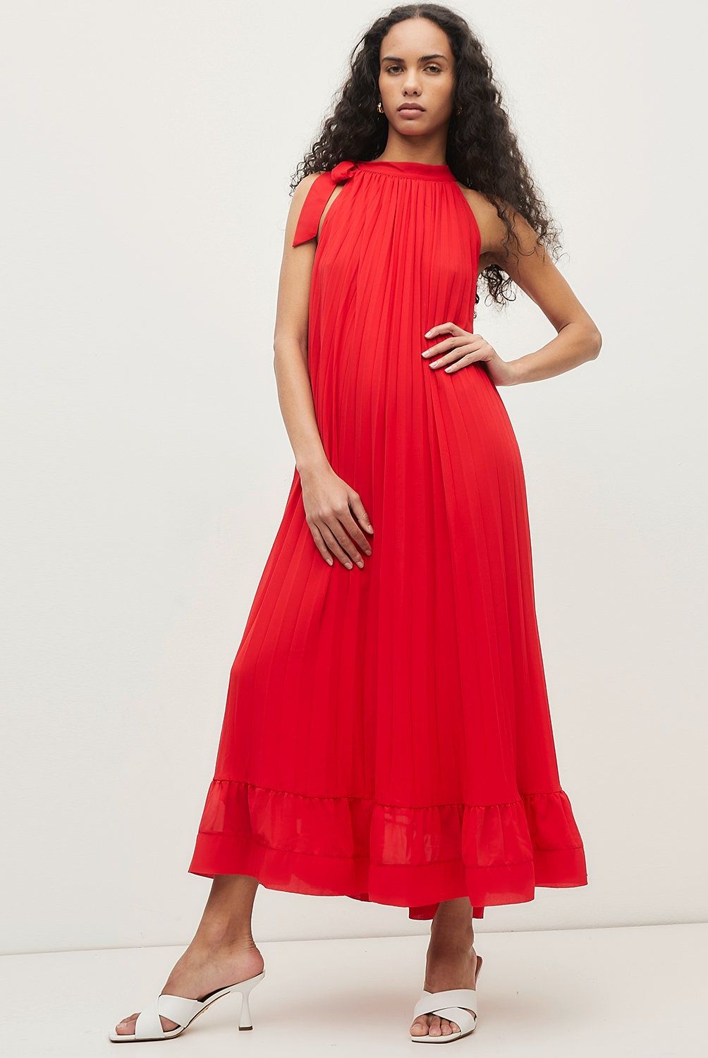 DIXIE - Vestido Largo Plisado Monocolor con Volantes Mujer Dixie