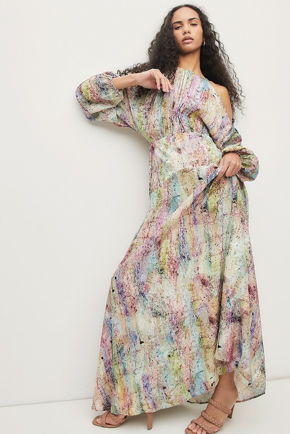 DIXIE - Vestido Largo Estampado Abstracto Multicolor Con Pinzas Mujer Dixie
