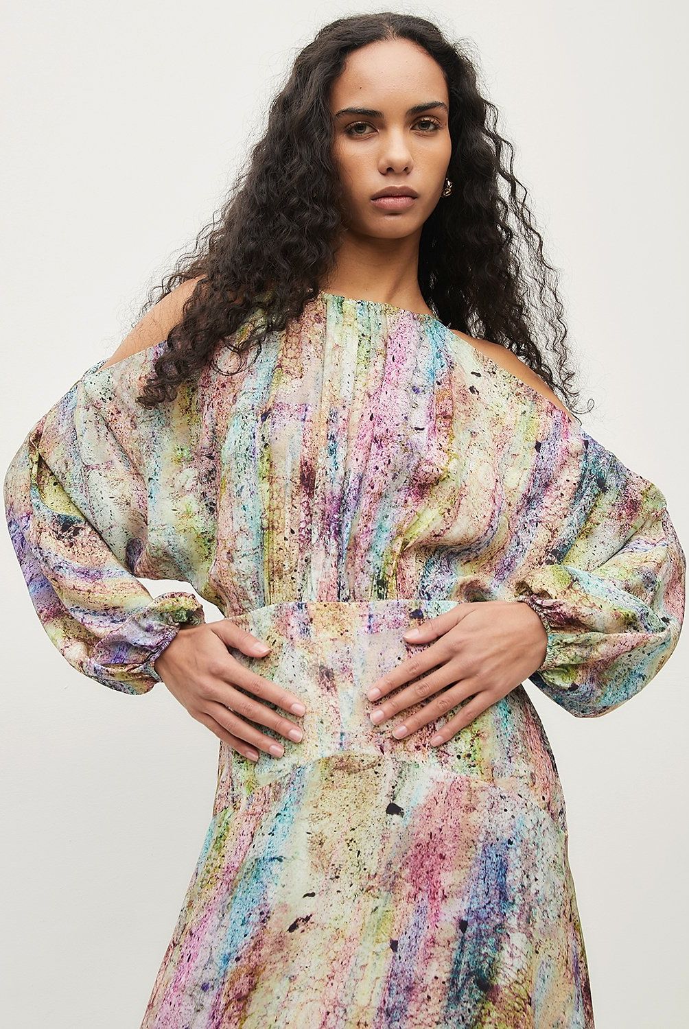 DIXIE - Vestido Largo Estampado Abstracto Multicolor Con Pinzas Mujer Dixie
