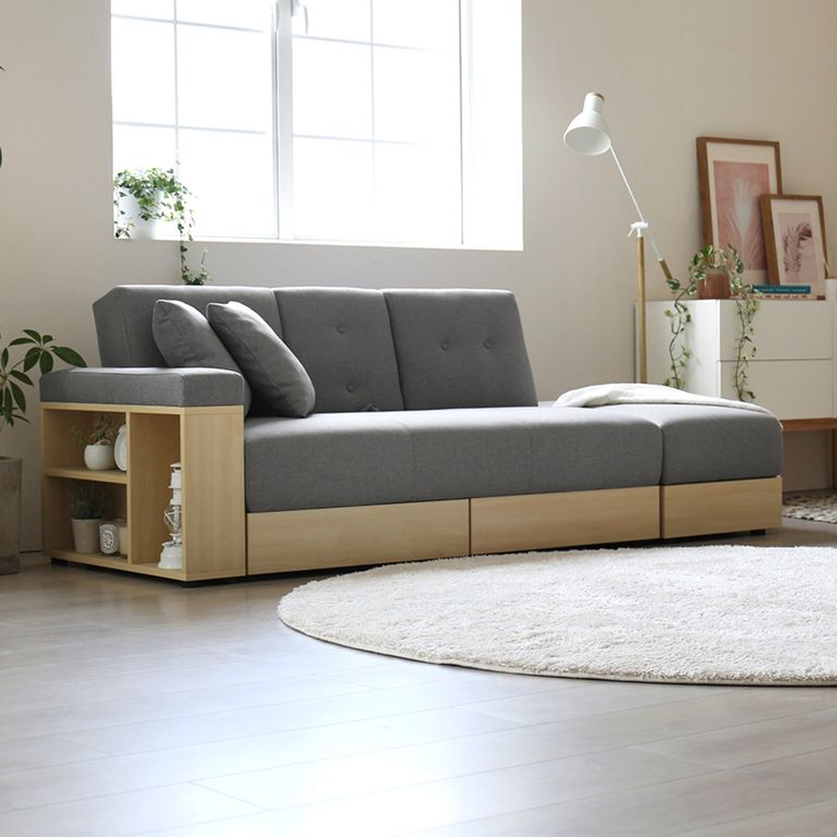 MICA Sofá Cama 3 Cuerpos Tela Lino Gris Alaska