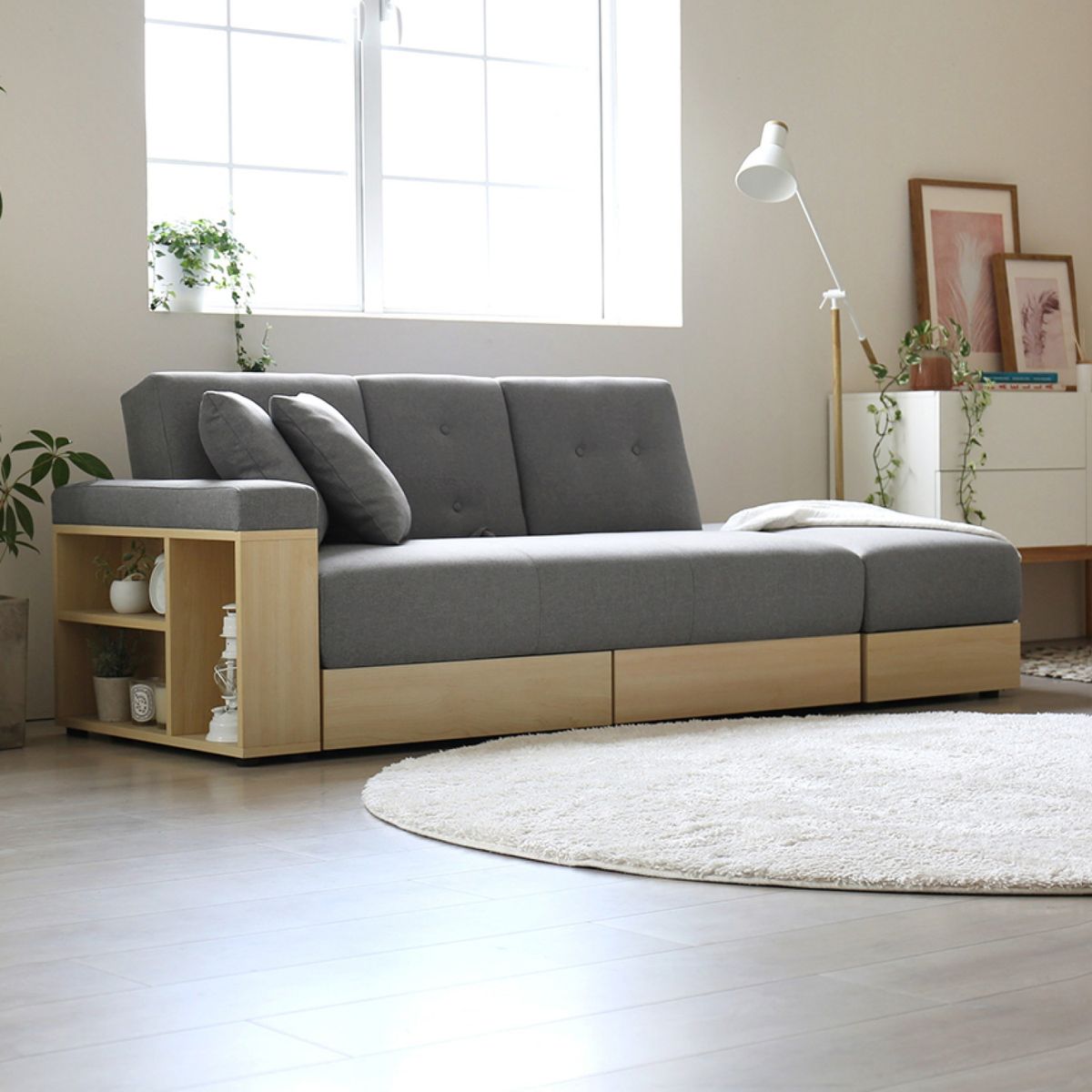 MICA - Sofá Cama 3 Cuerpos Tela Lino Gris Alaska Mica