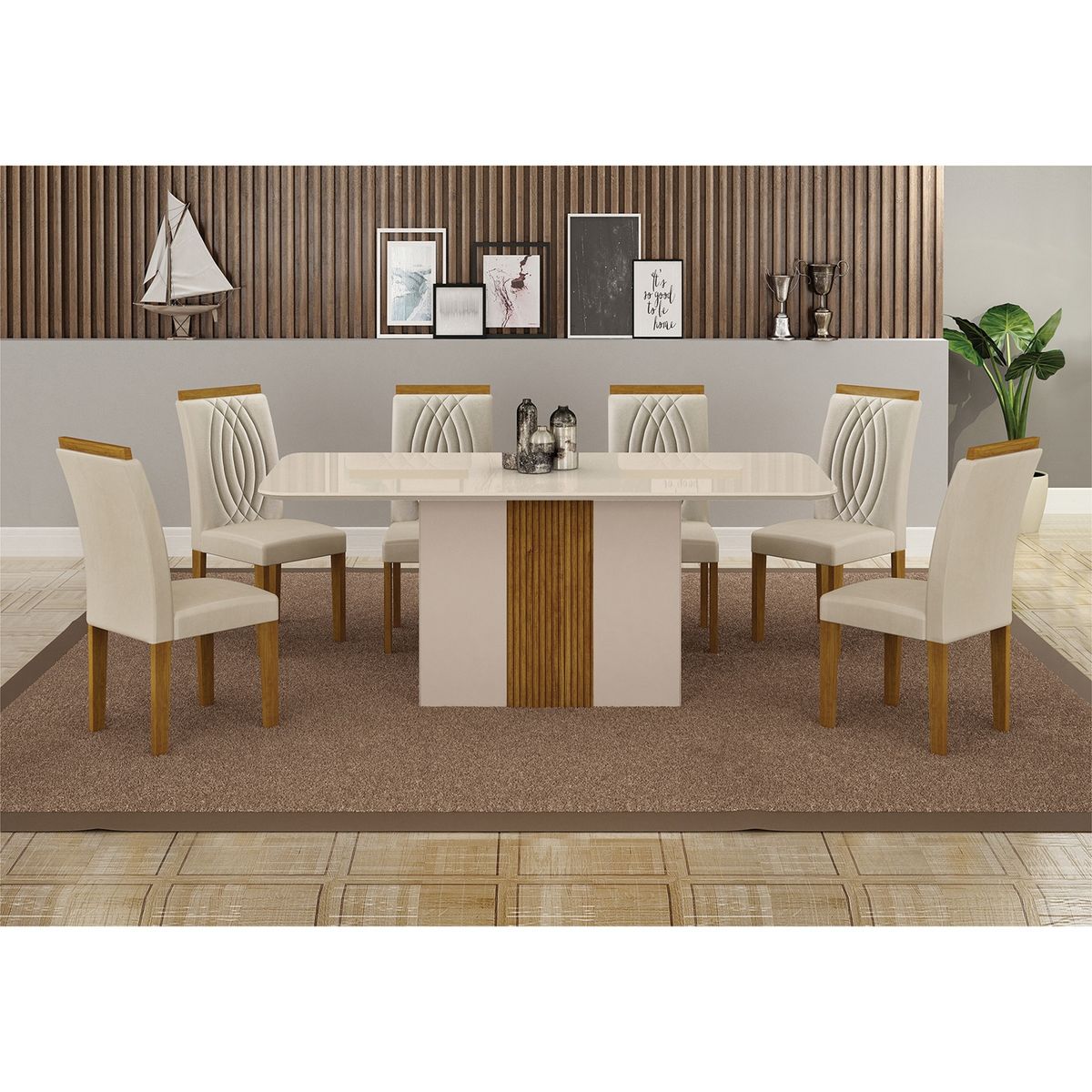 ALTAVISION - Juego De Comedor 6 Sillas Doha White Freijo/Marfil Altavisión