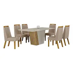 ALTAVISION - Juego De Comedor 6 Sillas Liz White Freijo/Beige Altavisión