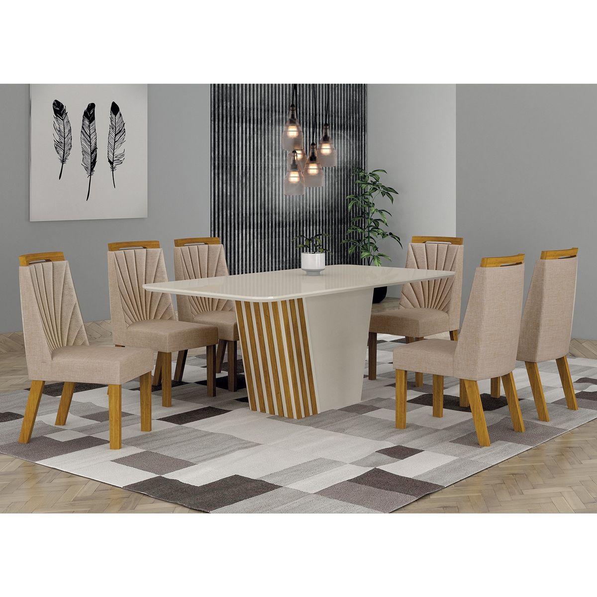 ALTAVISION - Juego De Comedor 6 Sillas Liz White Freijo/Beige Altavisión