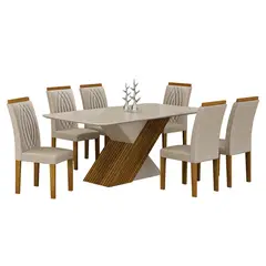 ALTAVISION - Juego De Comedor 6 Sillas Ilheu Freijo White/Beige Altavisión