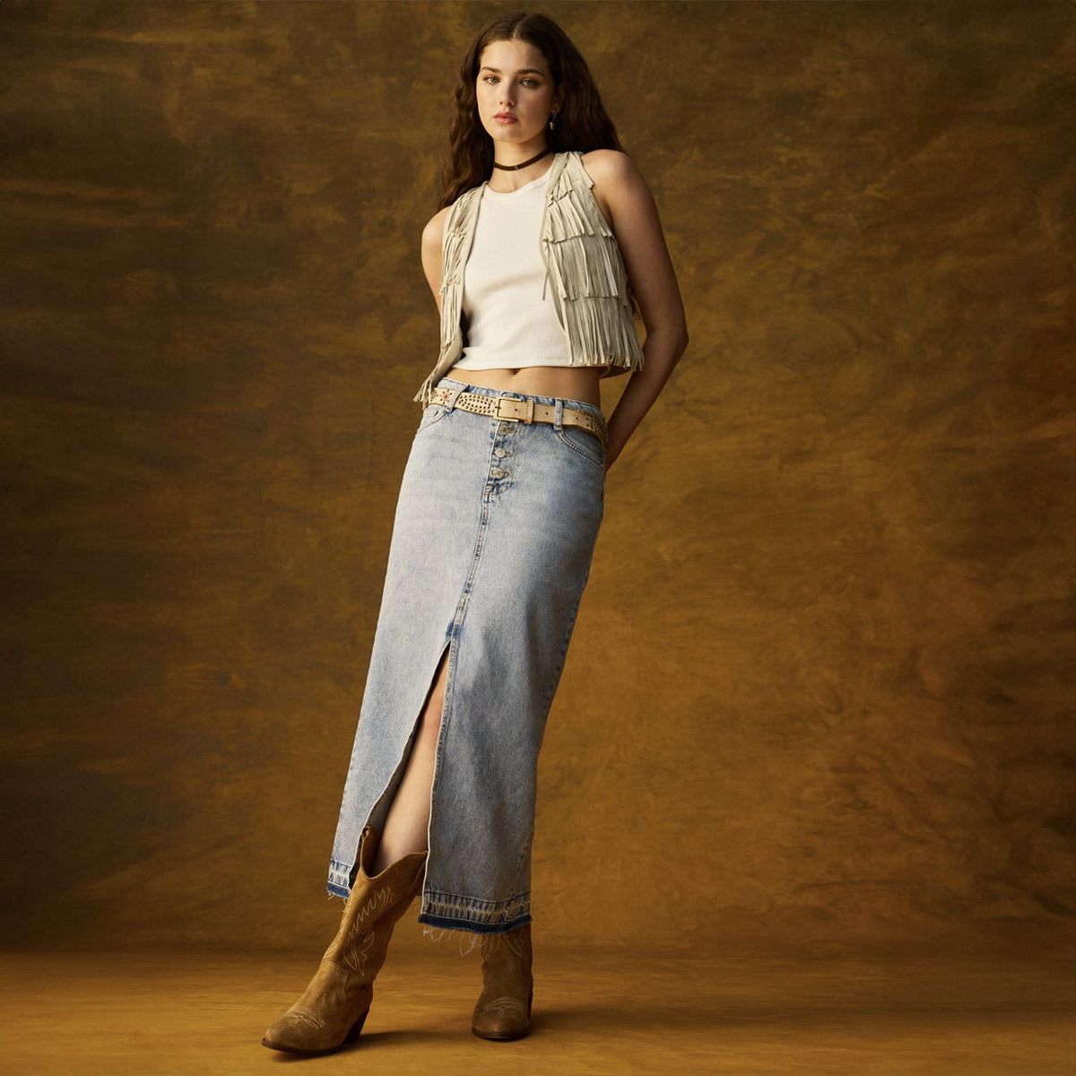 BROWNIE - Falda Larga Jeans Mujer Brownie