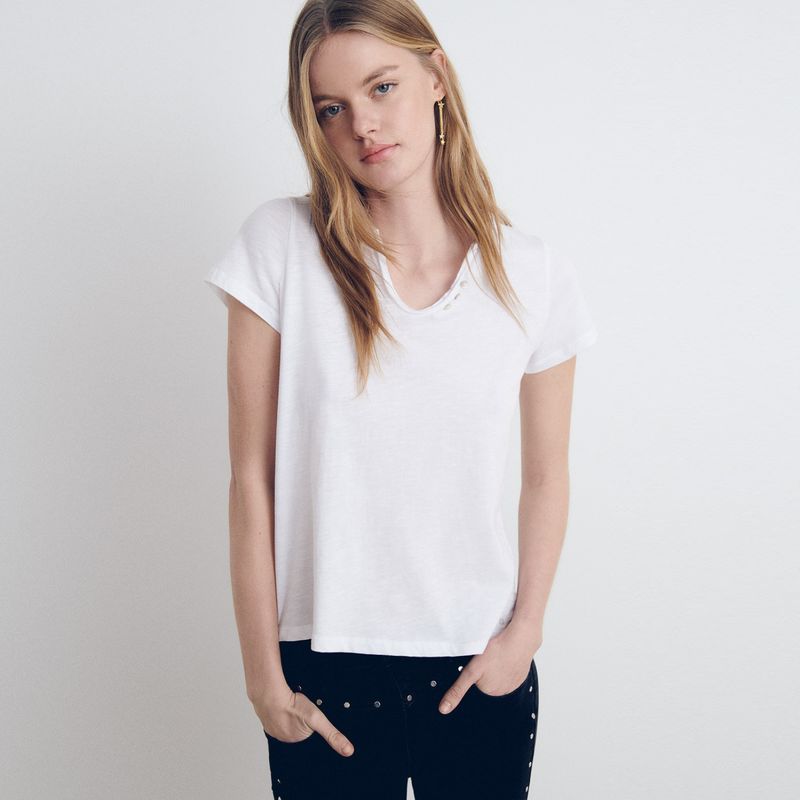 BROWNIE - Polera Cuello Botones Mujer Brownie