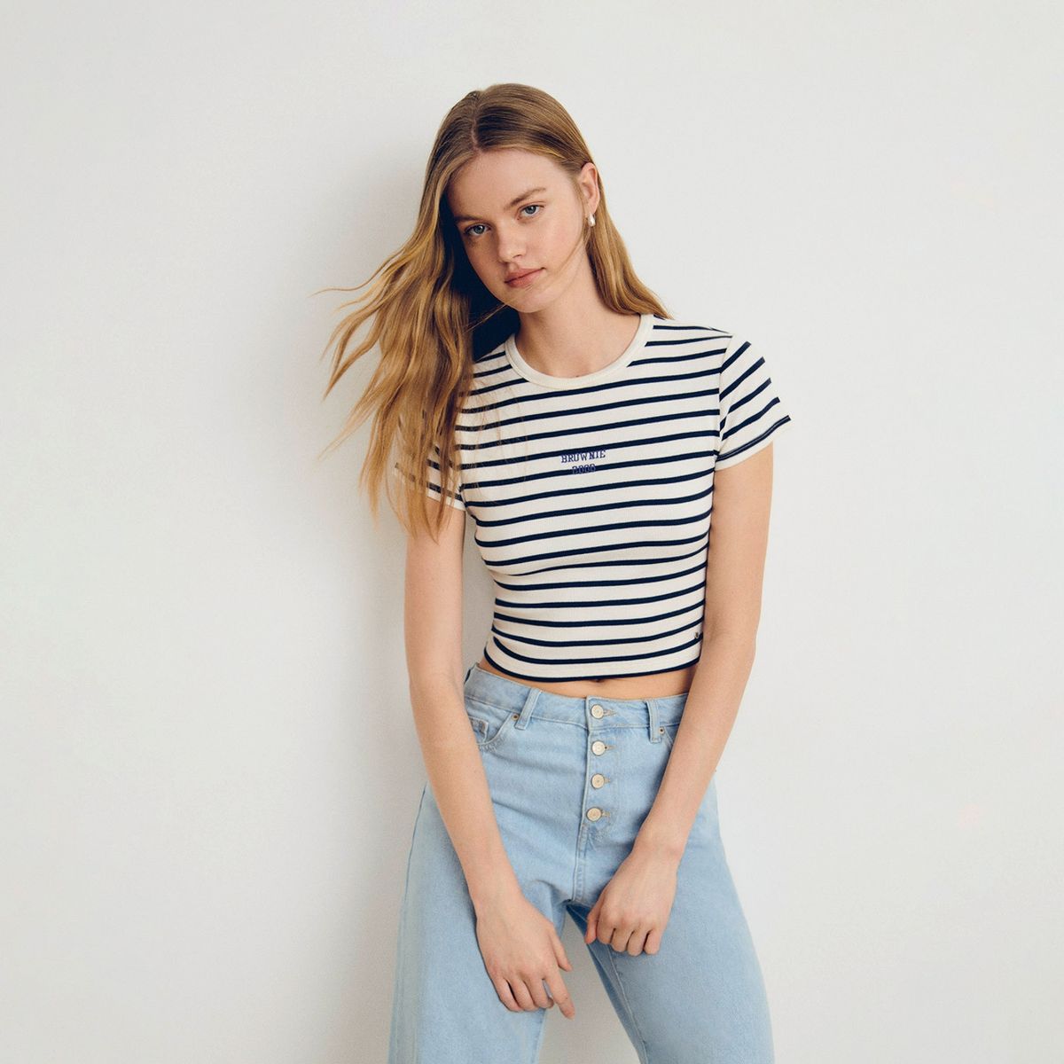 BROWNIE - Polera Baby Tee Rayas Boradao Mujer Brownie