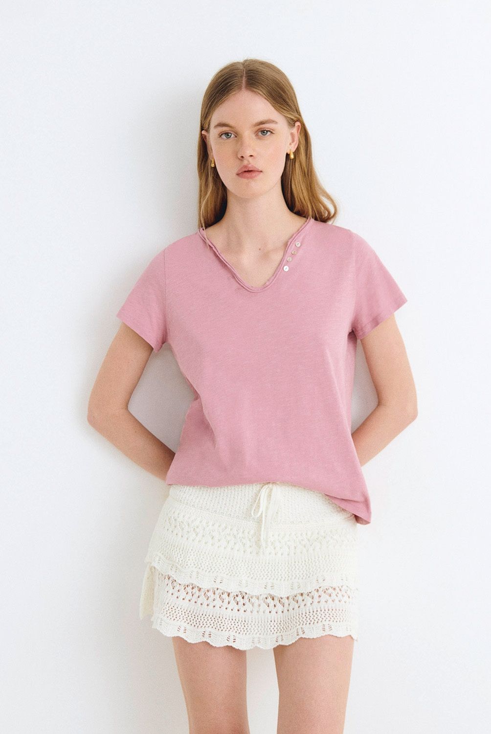 BROWNIE - Camiseta Cuello Botones Mujer Brownie
