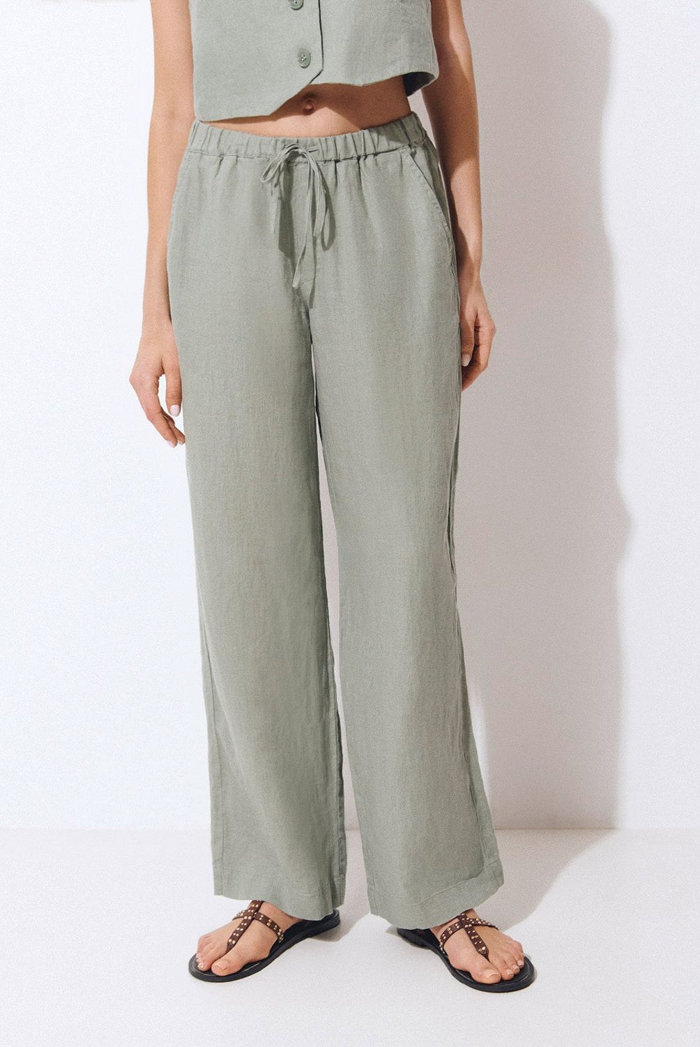 BROWNIE - Pantalón de Lino Goma Cintura Mujer Brownie