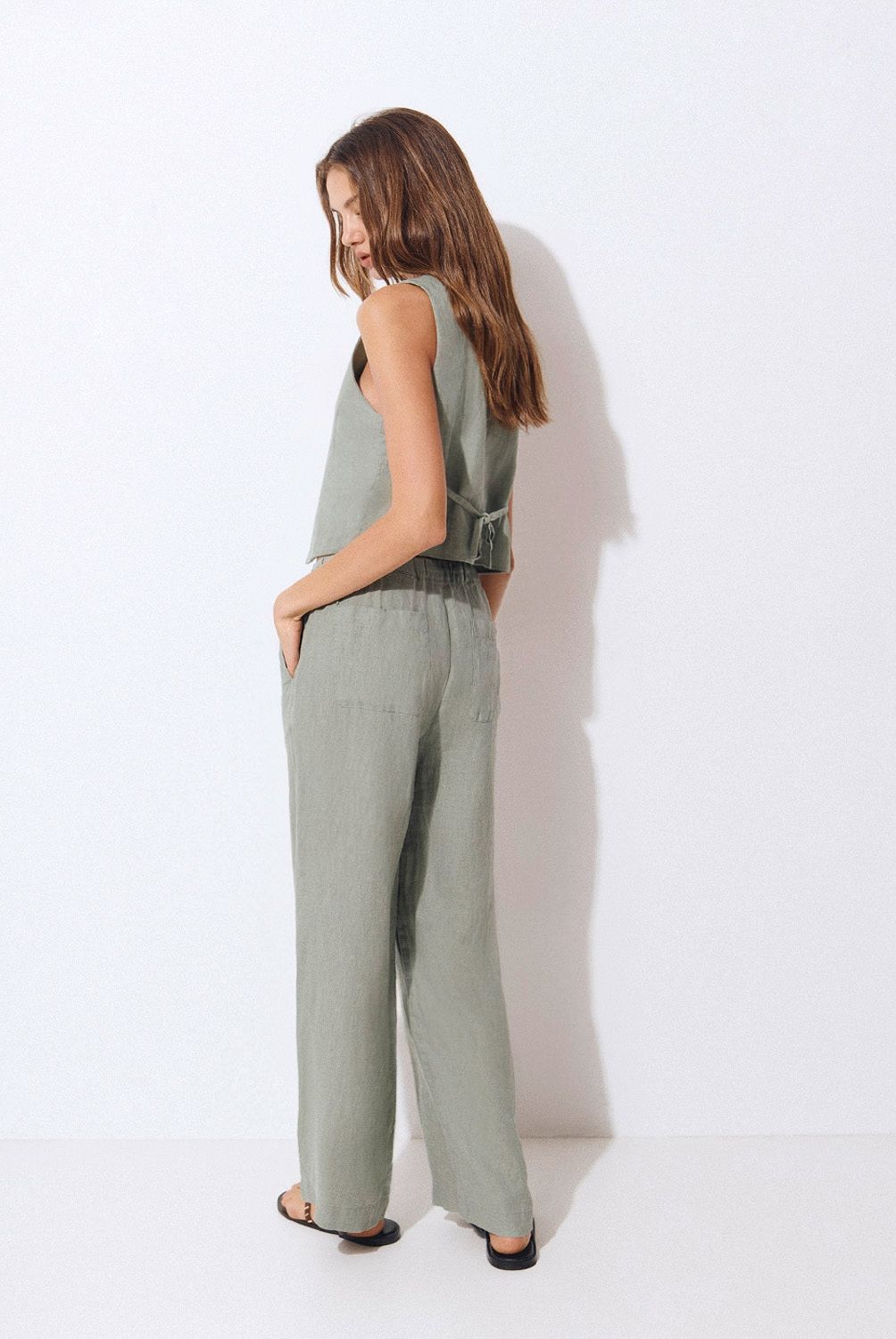 BROWNIE - Pantalón de Lino Goma Cintura Mujer Brownie