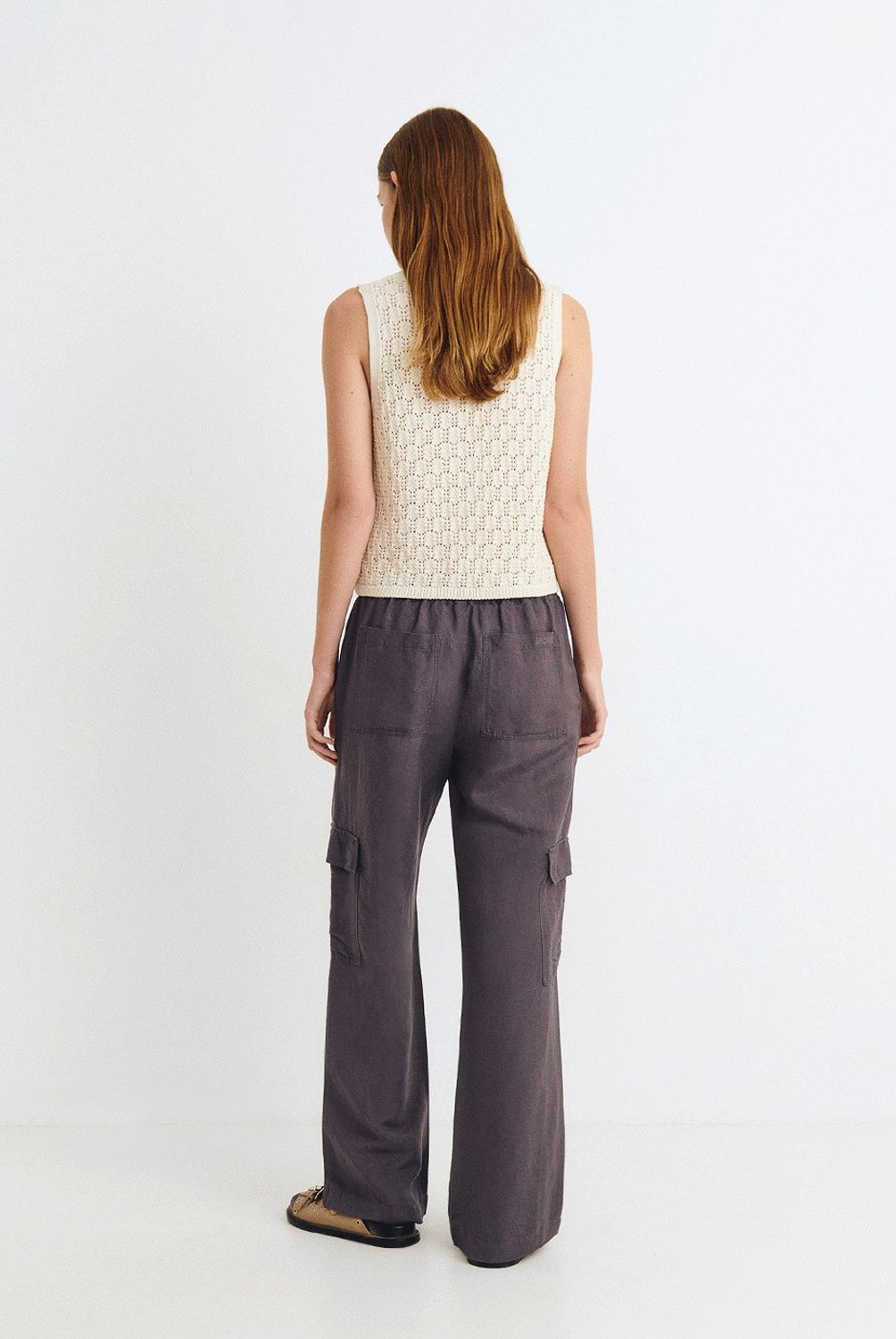 BROWNIE - Pantalón de Lino Bolsillos Cargo Mujer Brownie
