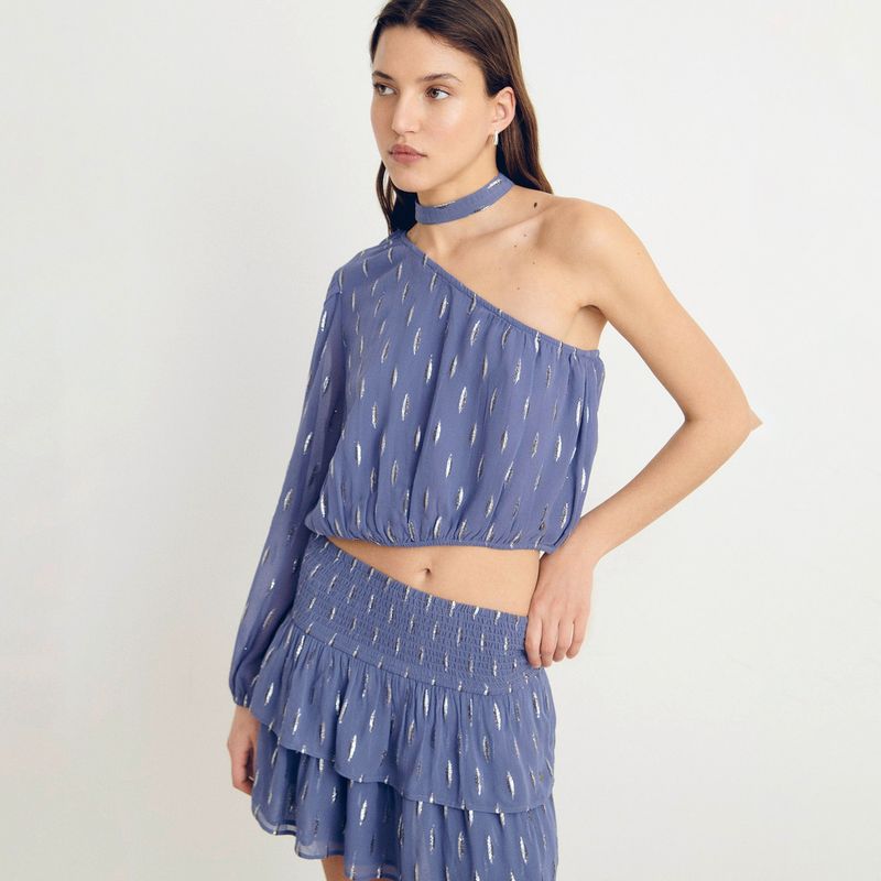 BROWNIE - Blusa Asimétrica con Brillo para Mujer