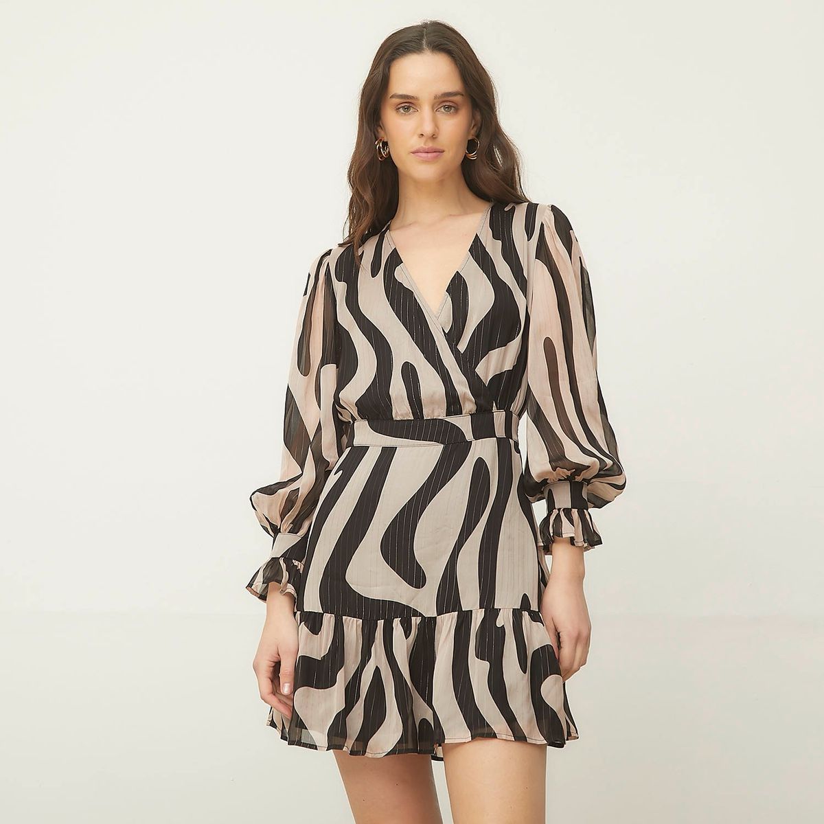 LIUJO - Vestido Corto Estampado Manga Larga Animal Print Mujer   Liujo